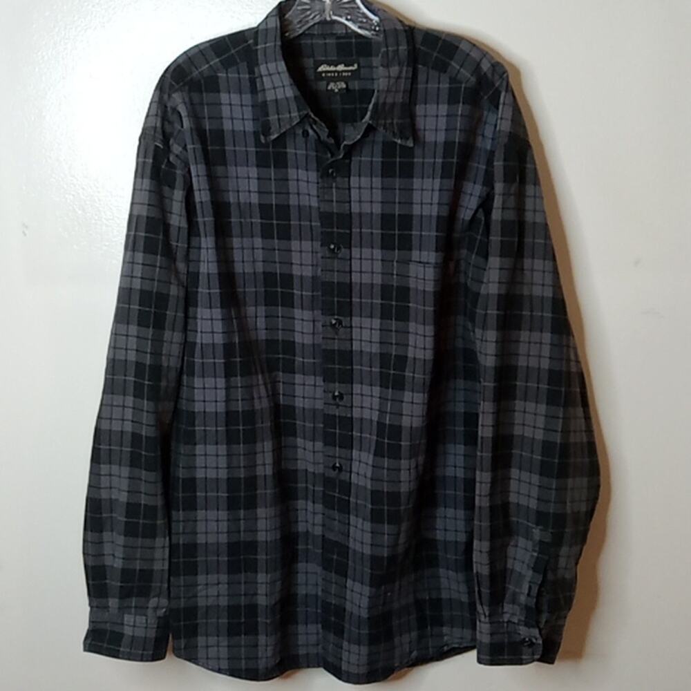 Eddie Bauer Men's xL Gray Flannel Button down Long Sleeve Shirt Atleisure Pocket